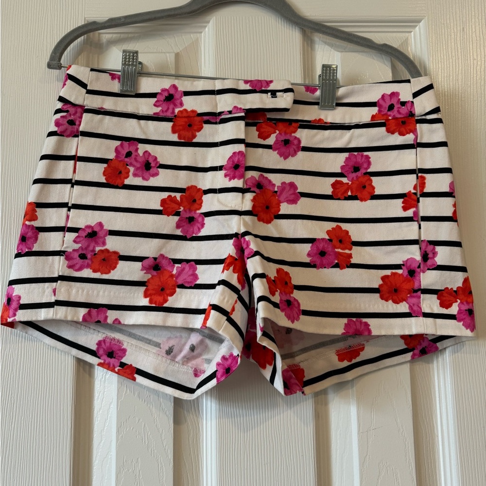 J.Crew Pink and Orange Flowers with Black Striped Shorts- Size 4